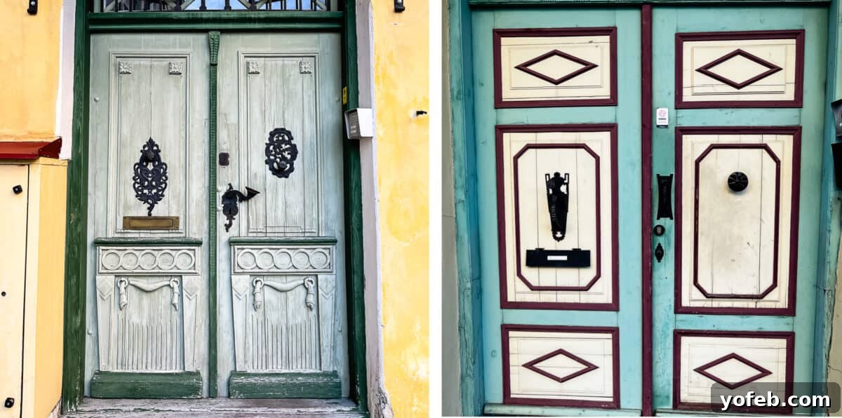 Unlock the Charm of the Baltics 68 A collection of vibrant, painted front doors with unique designs and historical appeal.