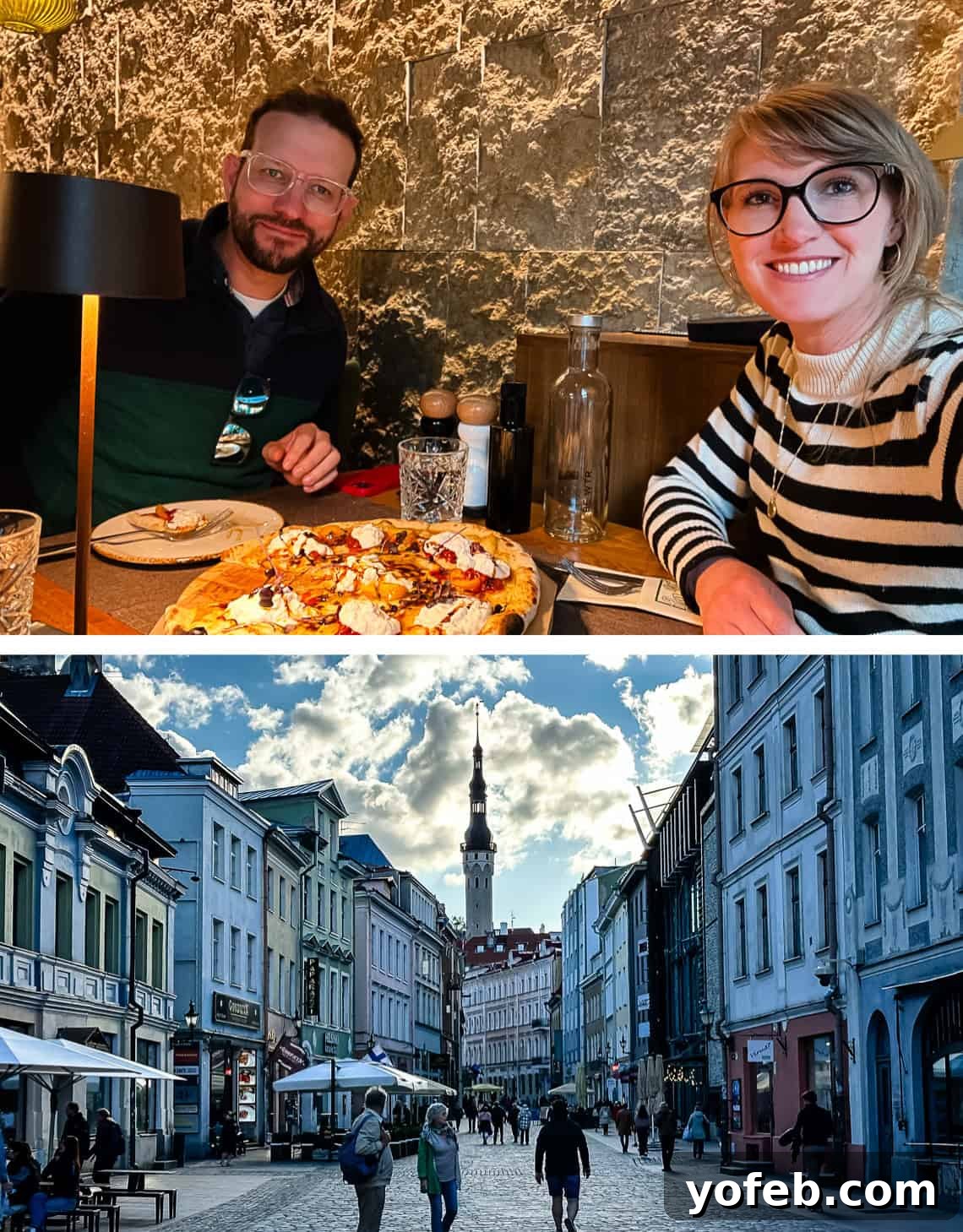 Unlock the Charm of the Baltics 74 People enjoying pizza at an outdoor restaurant in the charming Old Town of Tallinn.