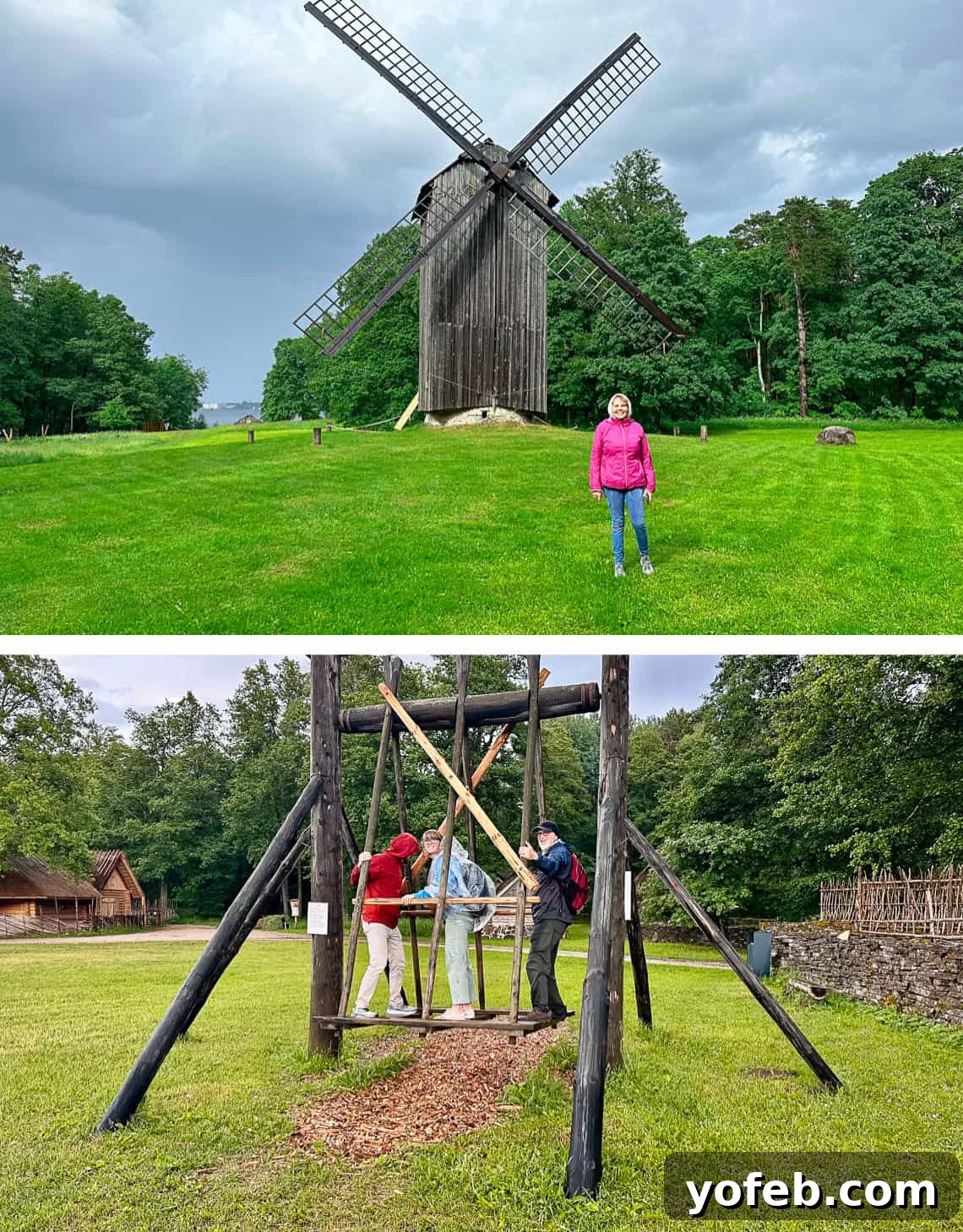 Unlock the Charm of the Baltics 76 An ancient, large wooden swing at the Ethnographic Museum, requiring multiple people to operate.