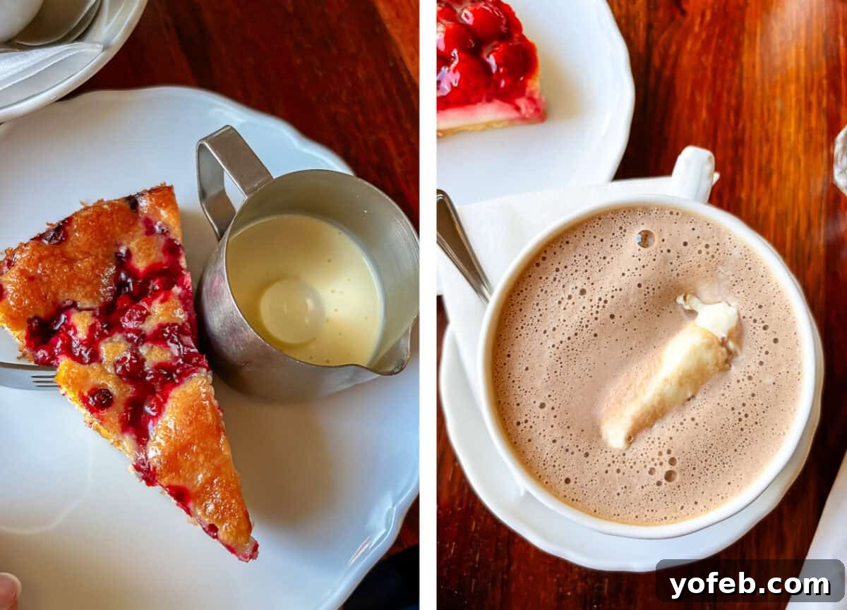 Unlock the Charm of the Baltics 80 A luscious berry cake served with a generous pour of fresh cream.