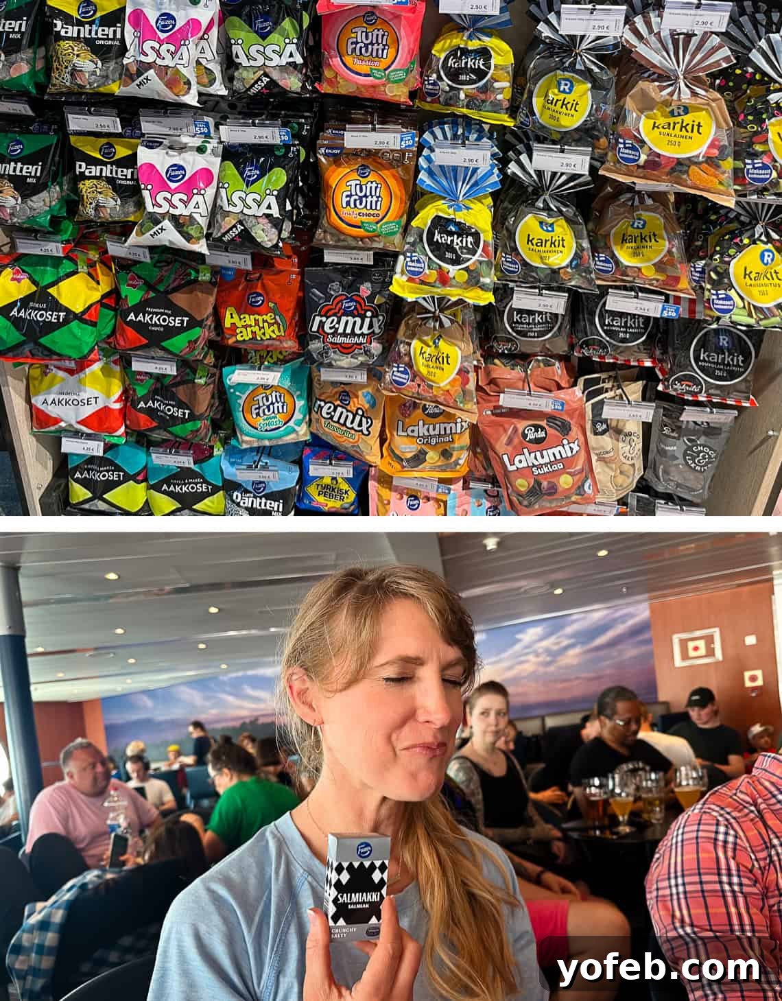 Unlock the Charm of the Baltics 10 A woman making a sour face after trying salty licorice in a Finnish grocery store.