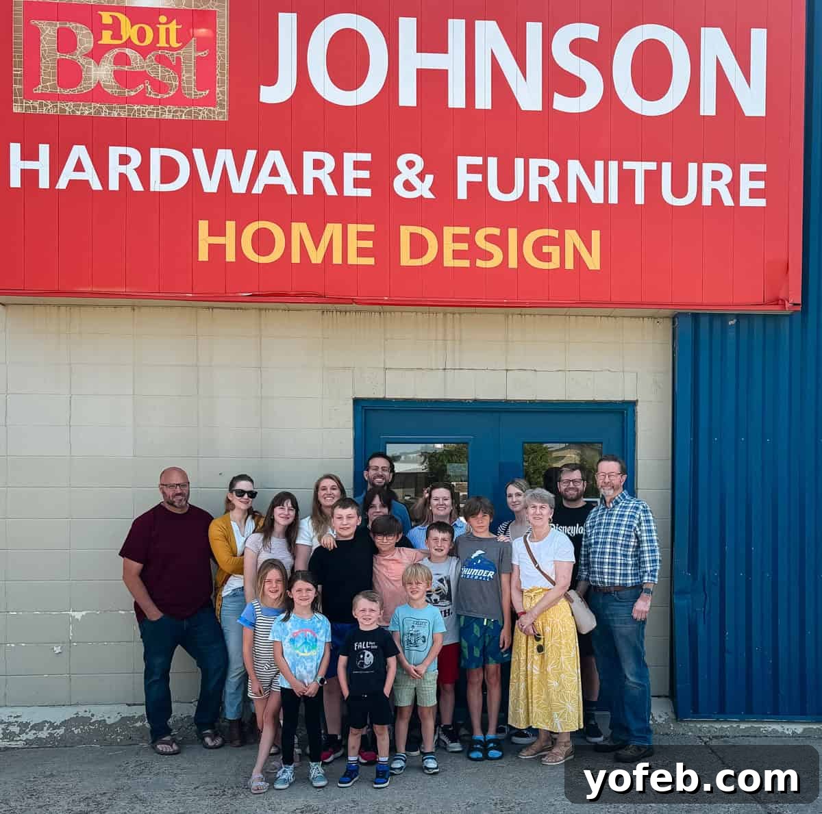 Rustic Tomato, White Bean & Cheese Bake 4 The whole family gathered cheerfully around the historic sign for Johnson Hardware and Furniture, a business with over 100 years of family legacy.