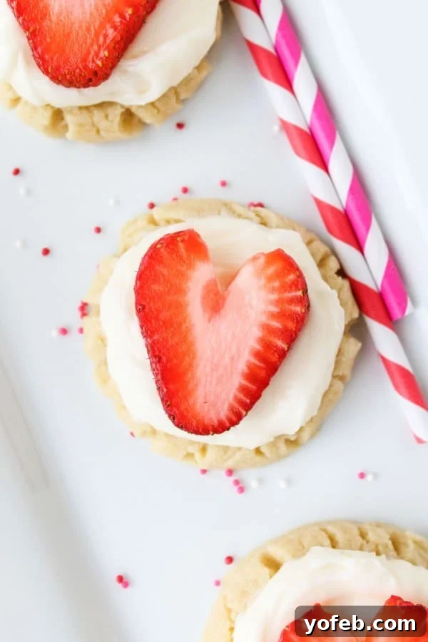 Sweetheart Cookies with a Snowy Coconut Crown 2 Coconut-Frosted Sugar Cookies with Strawberry Hearts - Featured Image