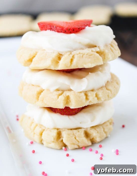 Sweetheart Cookies with a Snowy Coconut Crown 7 Coconut-Frosted Sugar Cookies with Strawberry Hearts - Stack