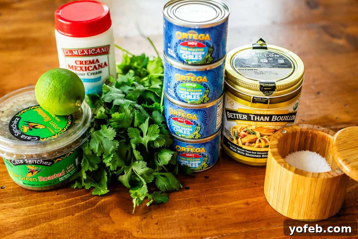 Yeni Gözdem Tavuk Enchilada 8 ingredients for green enchilada sauce using store bought ingredients like cans of green chiles and salsa verde.