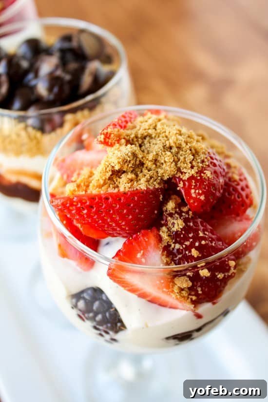 Effortless Cheesecake Parfait Station 5 An array of colorful toppings like fruit, candies, and sauces for a customizable parfait bar setup