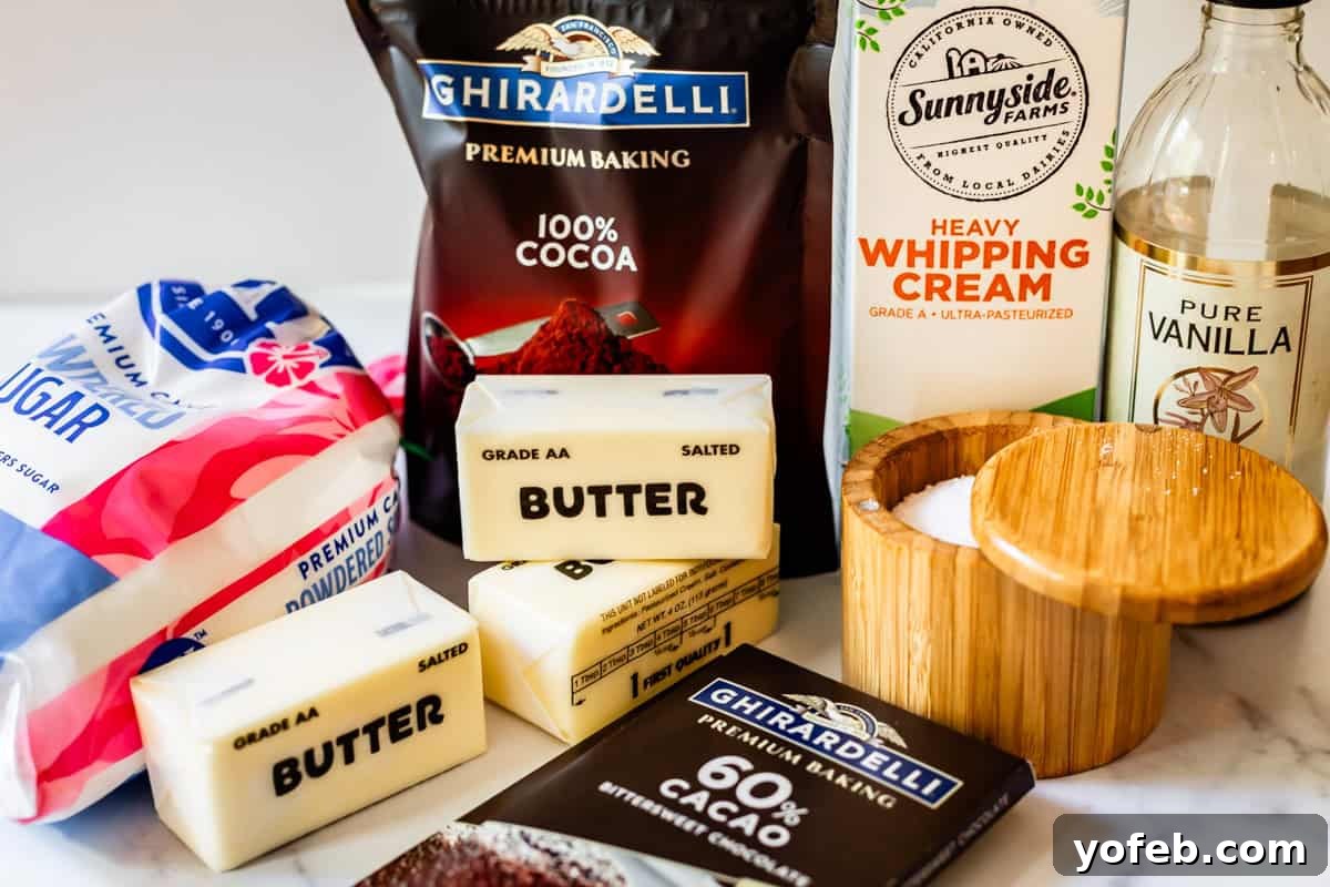 Luscious Chocolate Buttercream: Spoon-Licking Guaranteed 7 ingredients for chocolate buttercream frosting like butter, chocolate, cream, and more.