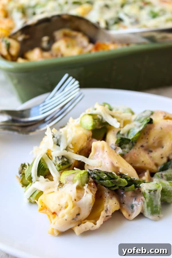 Easy Cheesy Asparagus Tortellini Bake