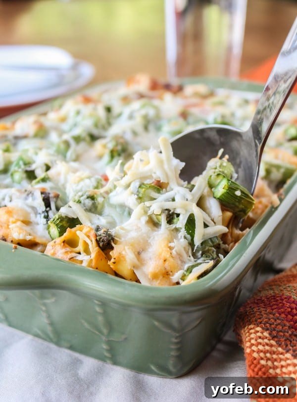 Easy Cheesy Asparagus Tortellini Bake
