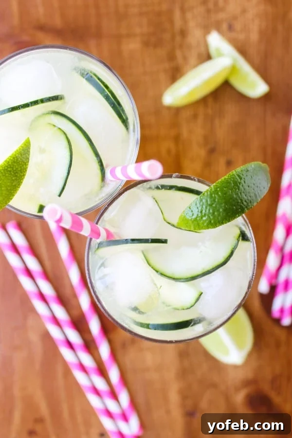 Close-up of the Easy Cucumber Lime Punch, highlighting its refreshing ingredients.