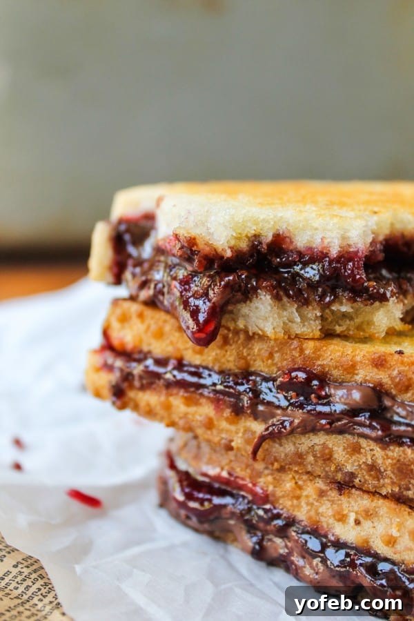 Close-up of the delicious Raspberry Nocciolata Grilled Sandwich being devoured
