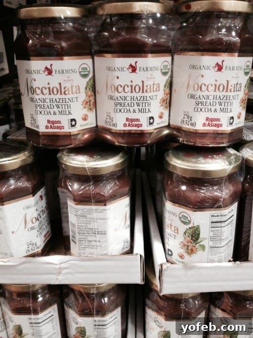 Nocciolata jars displayed on a shelf at Costco