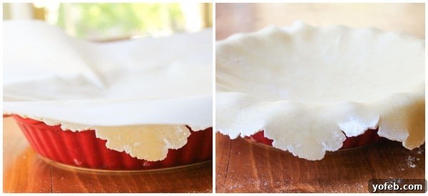 Placing Pie Dough in Dish Transferring rolled pie dough into a pie dish using parchment paper.
