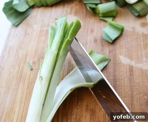 Trimming remaining tough leek pieces