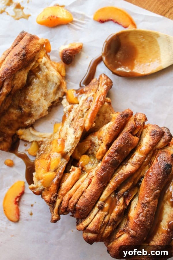 Golden Peach Pull-Apart Bread with Sticky Caramel 2 Peach Pull-Apart Bread with Caramel Sauce