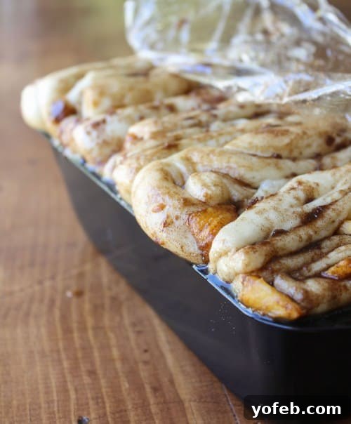 Golden Peach Pull-Apart Bread with Sticky Caramel 9 Risen Dough in Loaf Pan