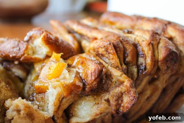 Golden Peach Pull-Apart Bread with Sticky Caramel 4 Peach Pull-Apart Bread with Caramel Sauce