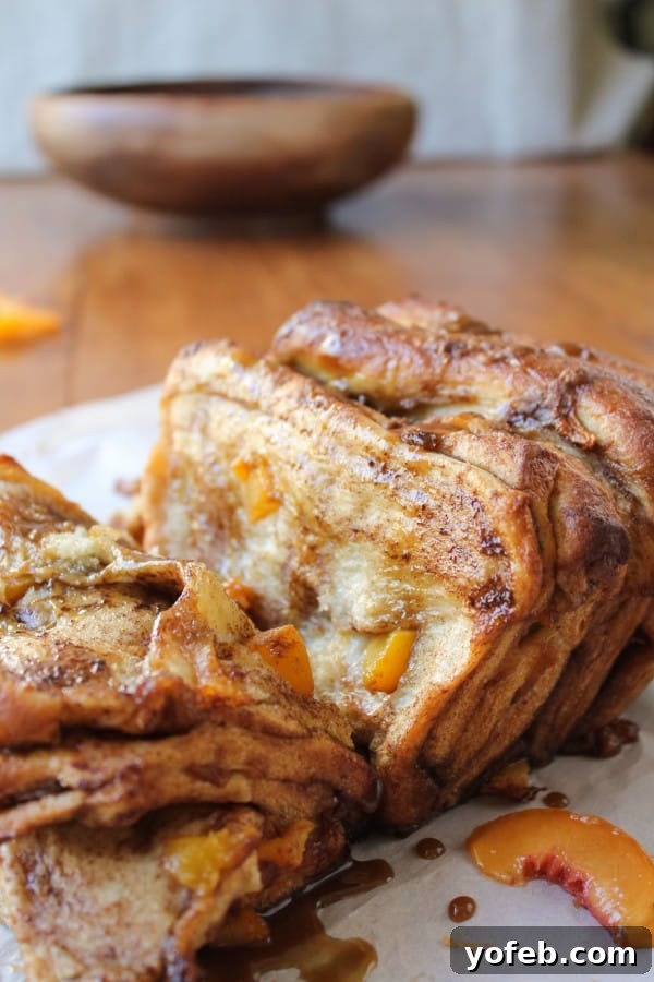 Golden Peach Pull-Apart Bread with Sticky Caramel 5 Peach Pull-Apart Bread with Caramel Sauce