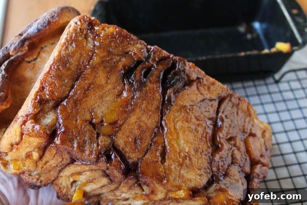 Golden Peach Pull-Apart Bread with Sticky Caramel 7 Peach Pull-Apart Bread with Caramel Sauce