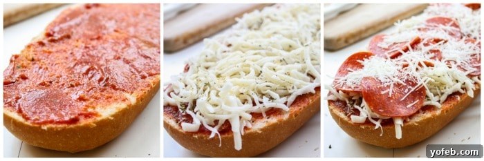 Triple Threat French Bread Pizza 9 A vibrant Pepperoni French Bread Pizza, baked and bubbly with melted cheese.
