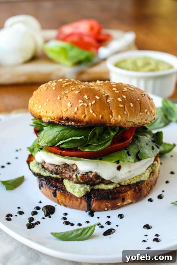 Mediterranean Caprese Burger with Artichoke Pesto 6 Caprese Burger with Artichoke Pesto Sauce | thefoodcharlatan.com
