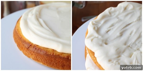 Heavenly Coconut Layers 11 Comparison of clean and rustic frosting edges on a cake layer