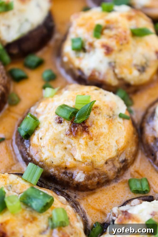 Blazing Blue Cheese & Bacon Stuffed Mushrooms 2 Delicious Bacon Blue Cheese Stuffed Mushrooms with Spicy Creamy Hot Sauce, perfect for football viewing parties or any easy appetizer occasion.