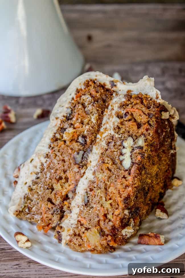 A sumptuous Carrot Cake with Cream Cheese Maple Pecan Frosting, a delightful autumn dessert.