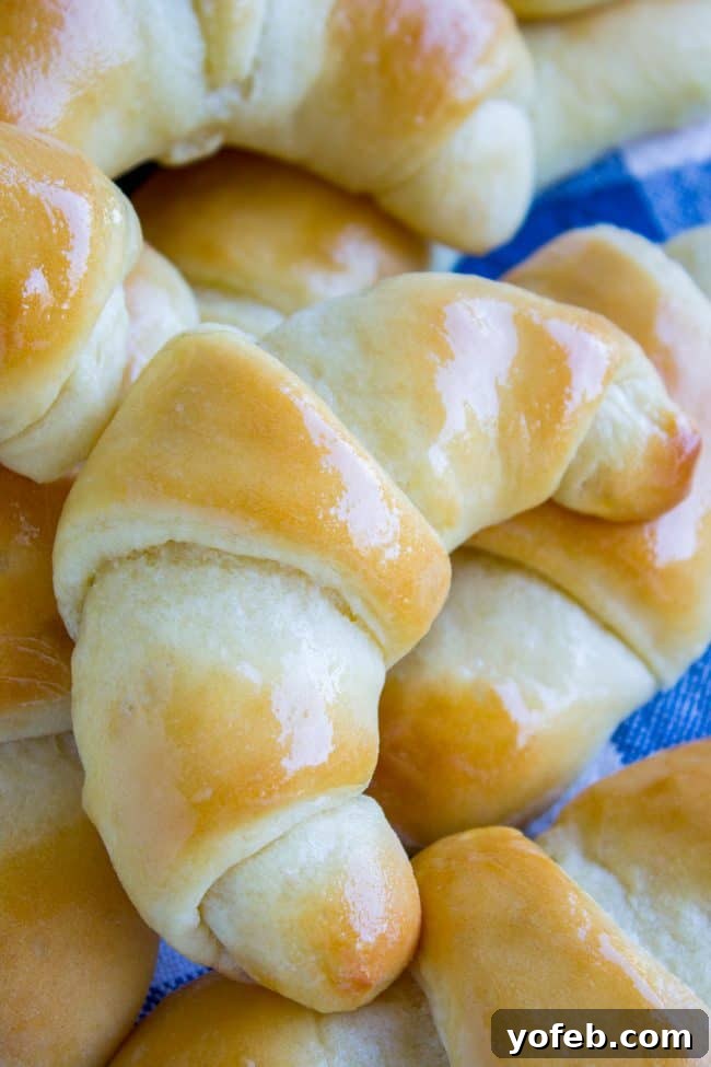 The Best Homemade Crescent Rolls Recipe Golden brown, fluffy homemade crescent rolls arranged beautifully on a serving dish, highlighting their warm, inviting texture.