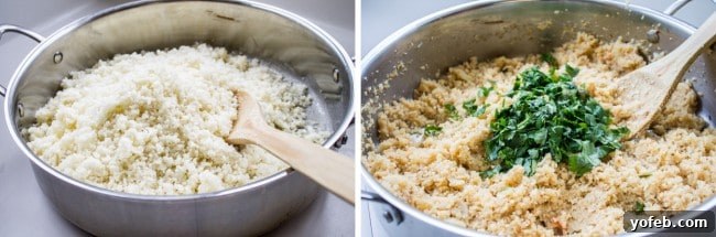 Asian Cauliflower Fried Rice 11 Finished Asian Cauliflower Rice in a skillet