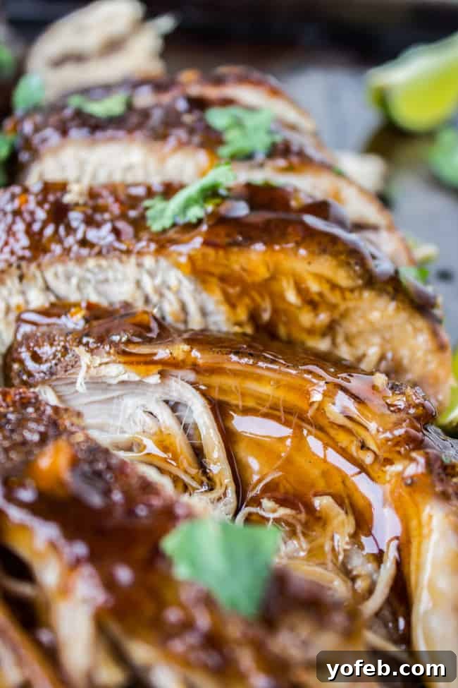 Savory Slow Cooker Asian Pork Tenderloin 6 sliced pork tenderloin with ginger glaze and fresh cilantro.