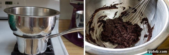 Golden Honey Chocolate Cloud 9 Homemade double boiler setup with a bowl over a saucepan
