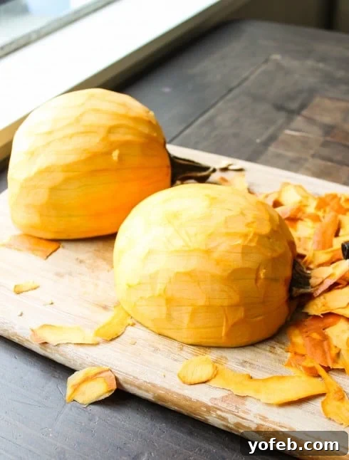 Peeling pumpkin skin
