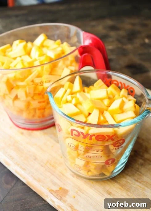 Perfectly diced pumpkin for chowder