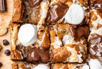 Graham S’mores Cookie Bars with Chocolate and Toasted Marshmallows