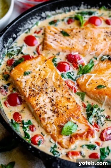 Chili-Lime Blackened Salmon 15 tuscan salmon with cherry tomatoes, spinach, and cream sauce.