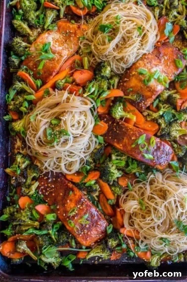 Chili-Lime Blackened Salmon 18 Sheet Pan Asian Salmon with Broccoli, Carrots, and Rice Noodles from The Food Charlatan